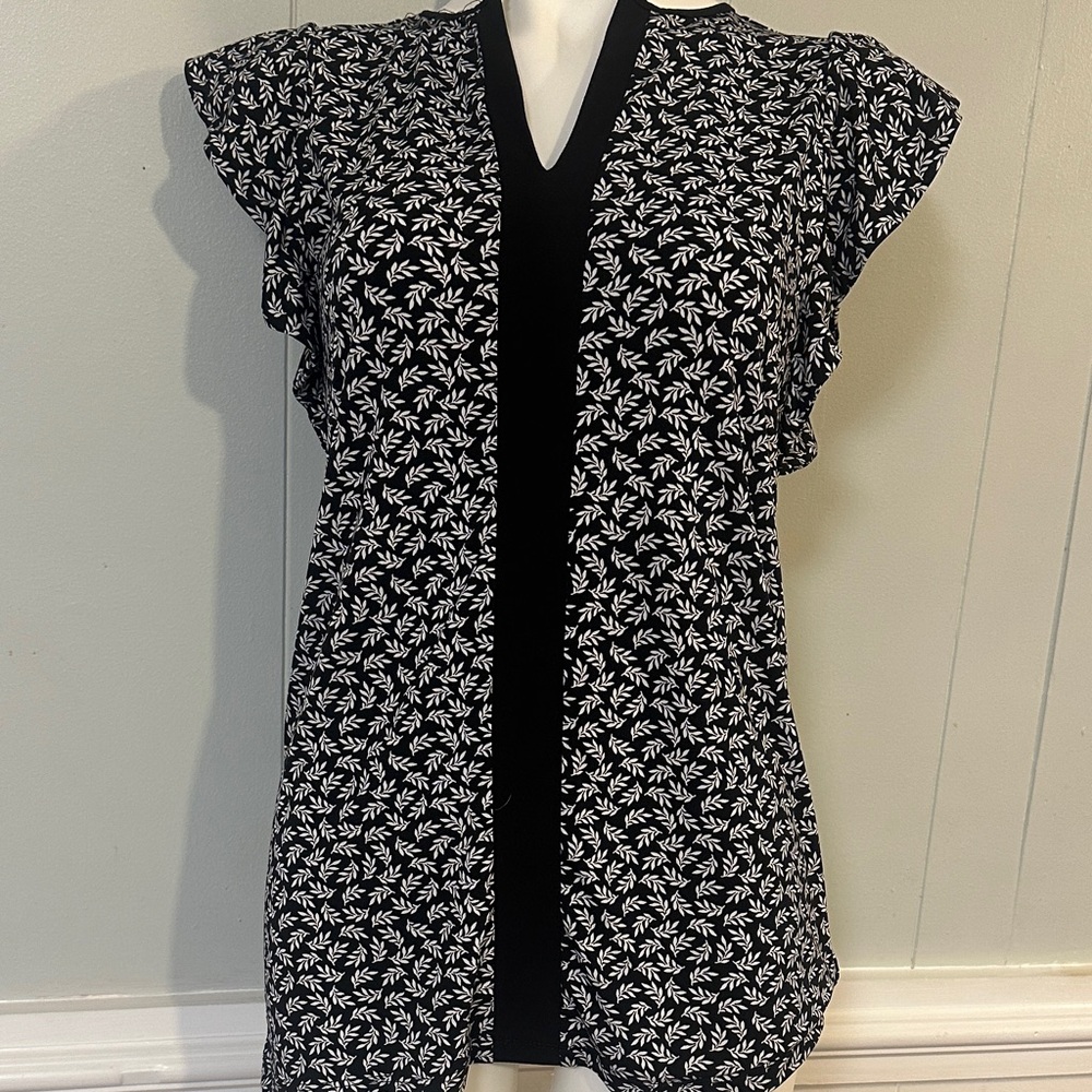 Michael Kors Black and White Leaf Print Blouse